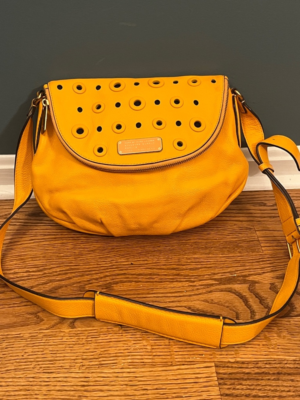 Marc by Marc Jacobs Perforated Flap Leather Cross Body Bag Orange Color Purse